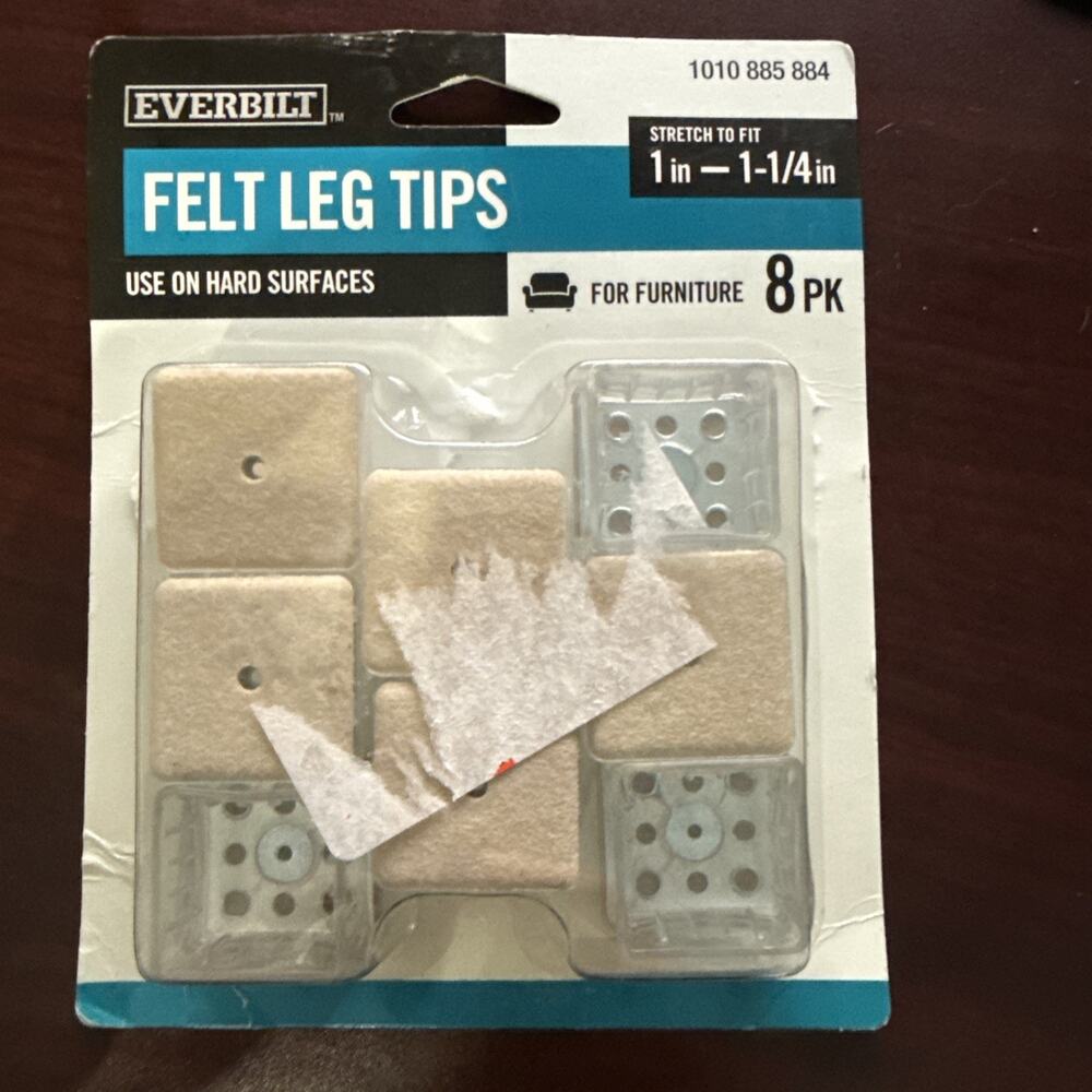 1 in - 1 1/4” Stretch To Fit Furniture Clear Square Felt Leg Tip (8-Pack) New